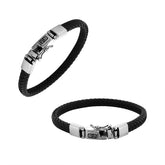 Brown Leather sterling silver braided bracelet with box clasp and safety latch